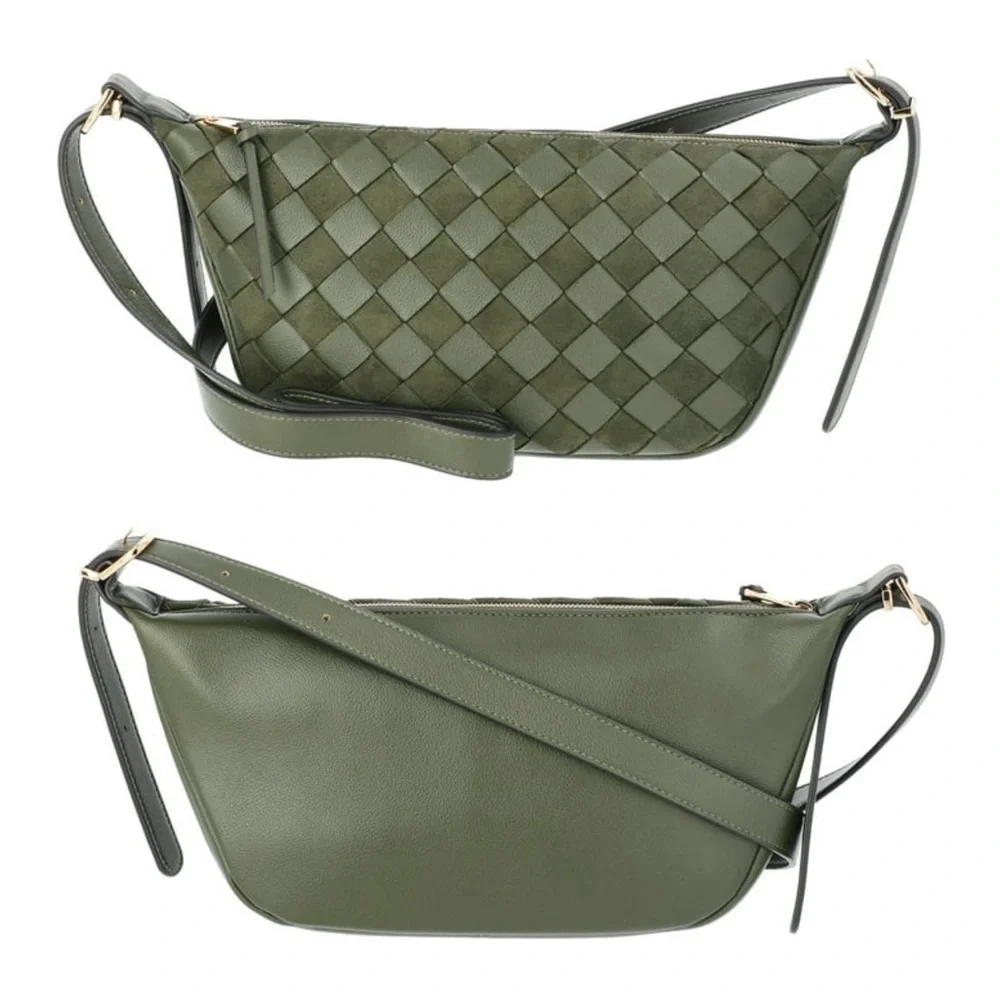 NWT Olive Green Woven Vegan Leather Crossbody Bag